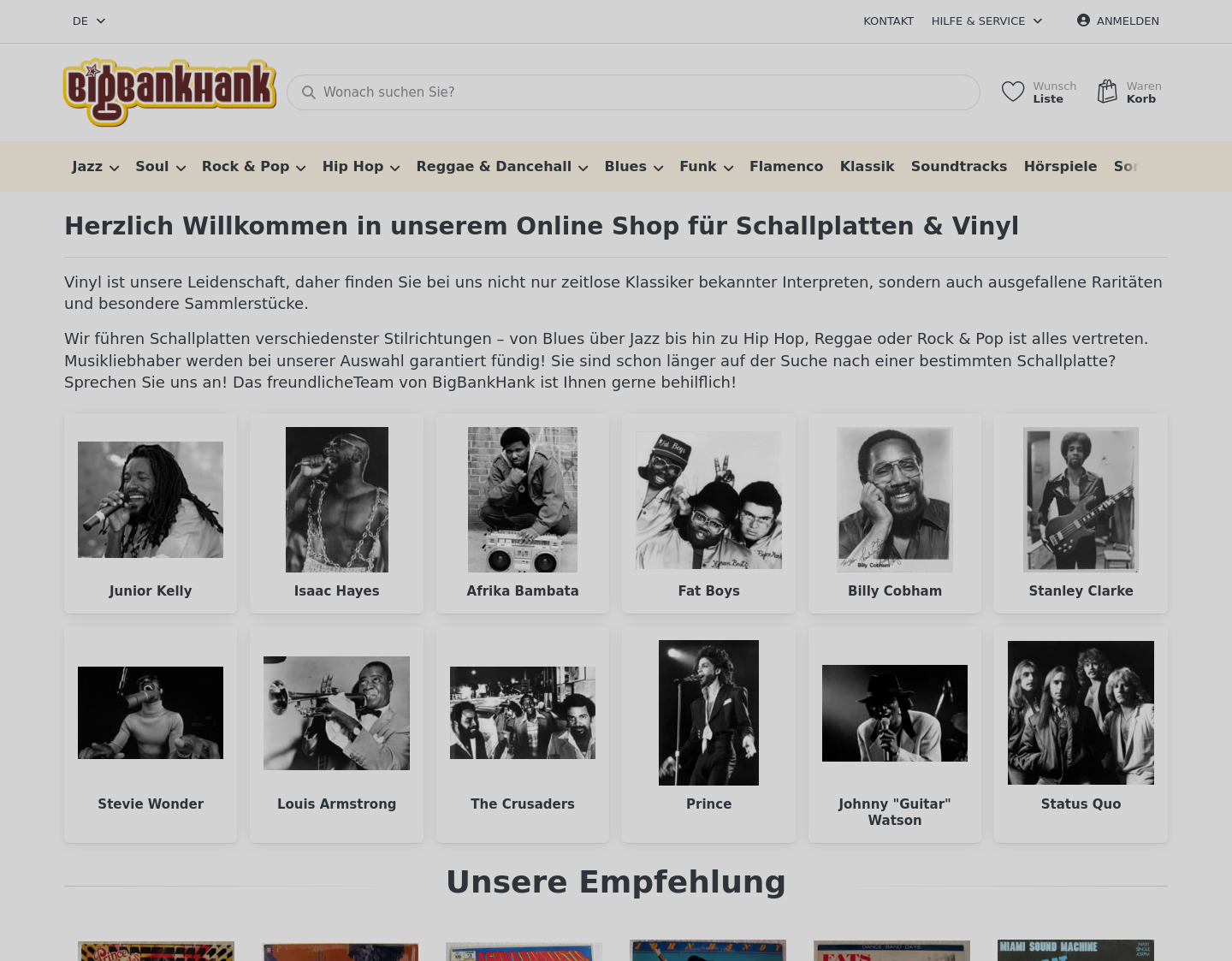 Aktuelle Website-Vorschau von BigBankHank Schallplatten Shop