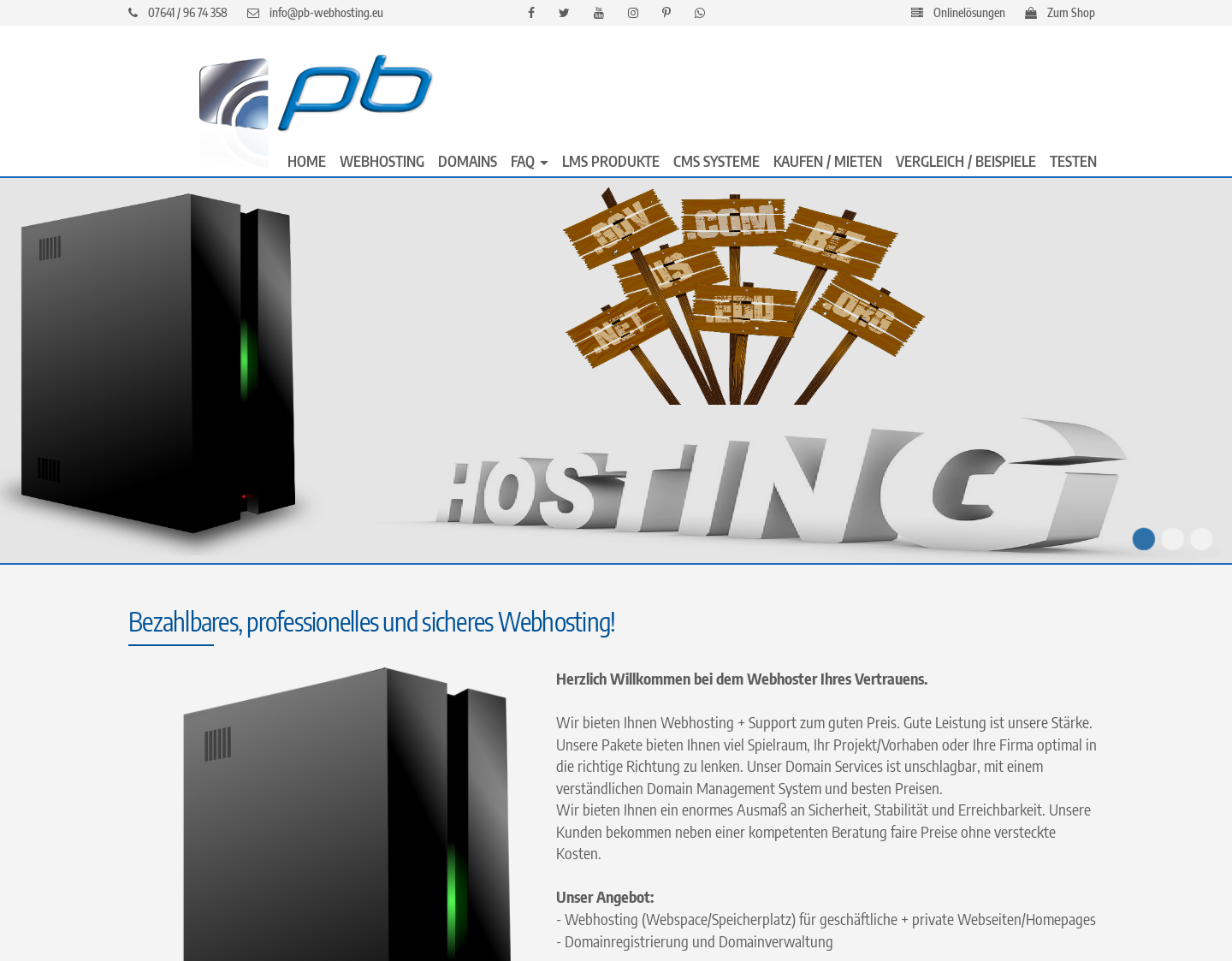 Aktuelle Website-Vorschau von Webhosting, Domains, Server, vServer