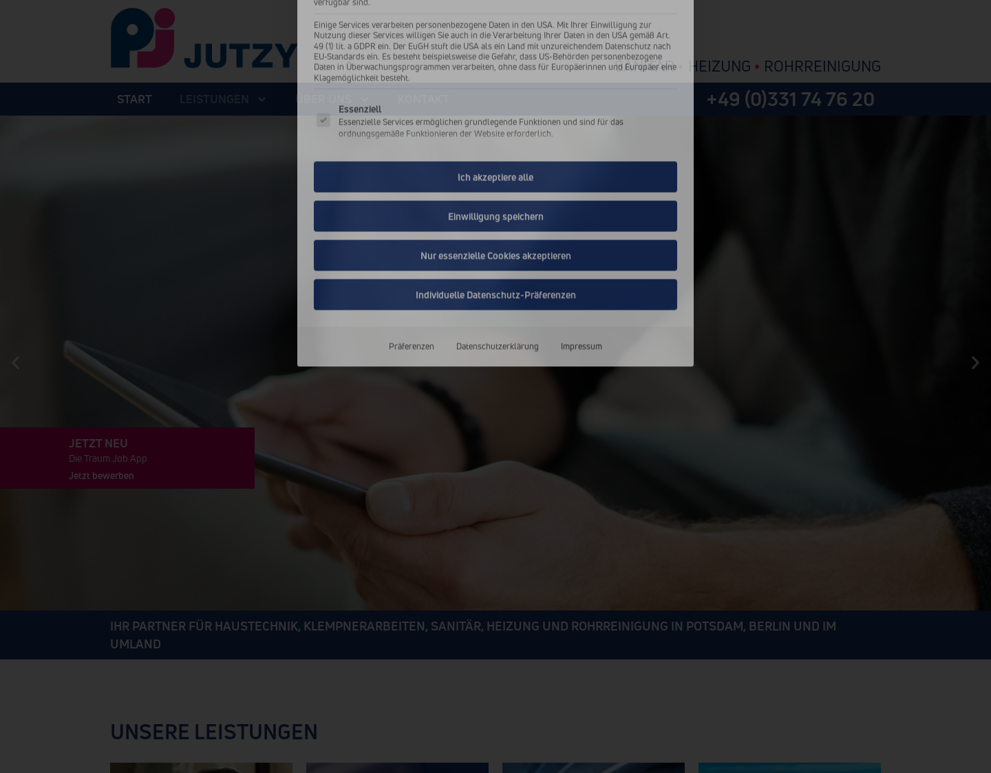 Aktuelle Website-Vorschau von Jutzy - Sanitär Heizung Rohrreinigung