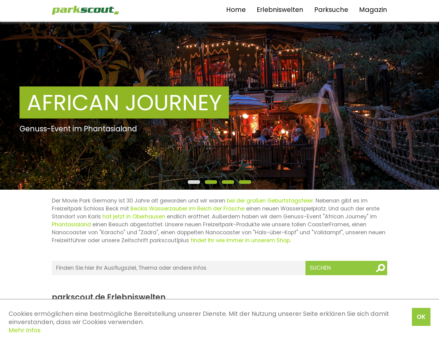 Aktuelle Website-Vorschau von Freizeitparks Zoos Erlebnisbäder uvm