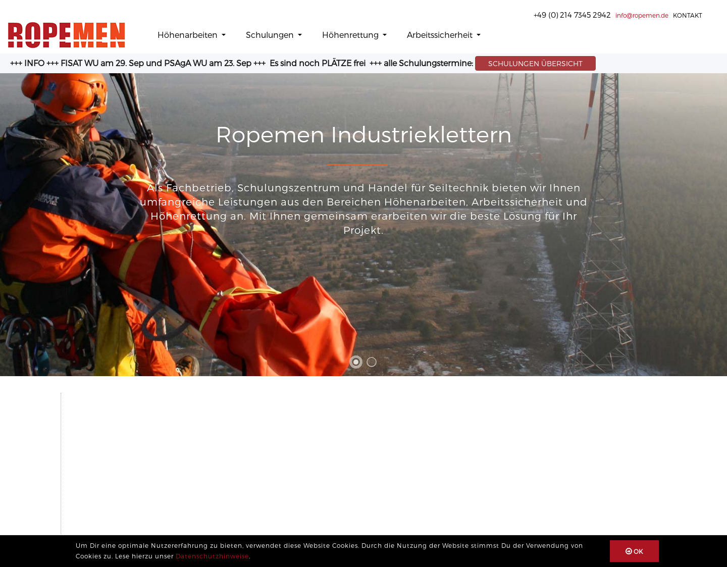 Aktuelle Website-Vorschau von Höhenarbeiten und Industrieklettern