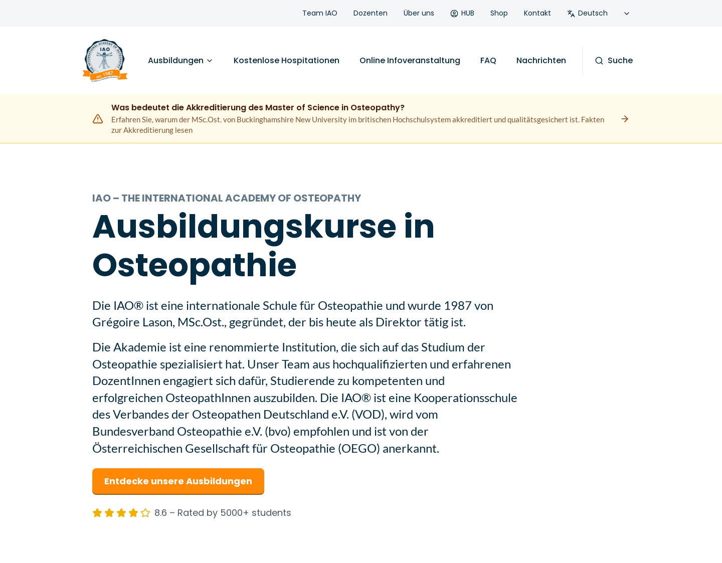 Aktuelle Website-Vorschau von Osteopathieausbildung IAO