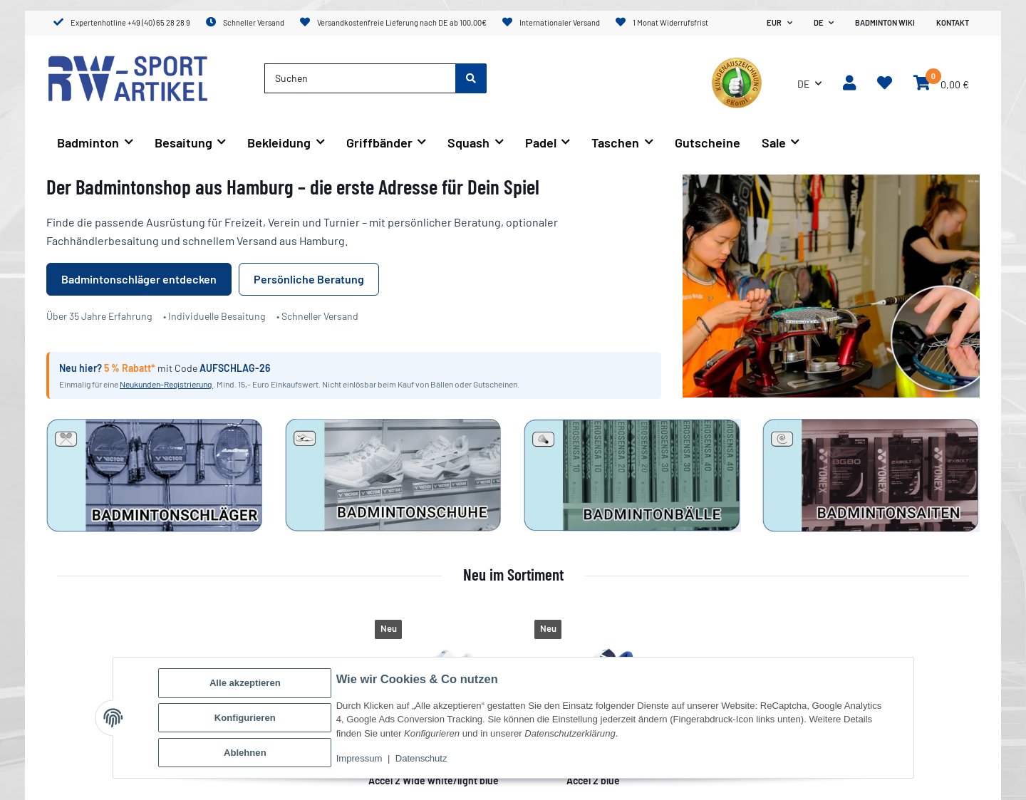 Aktuelle Website-Vorschau von Rw-Sportartikel der Badmintonshop