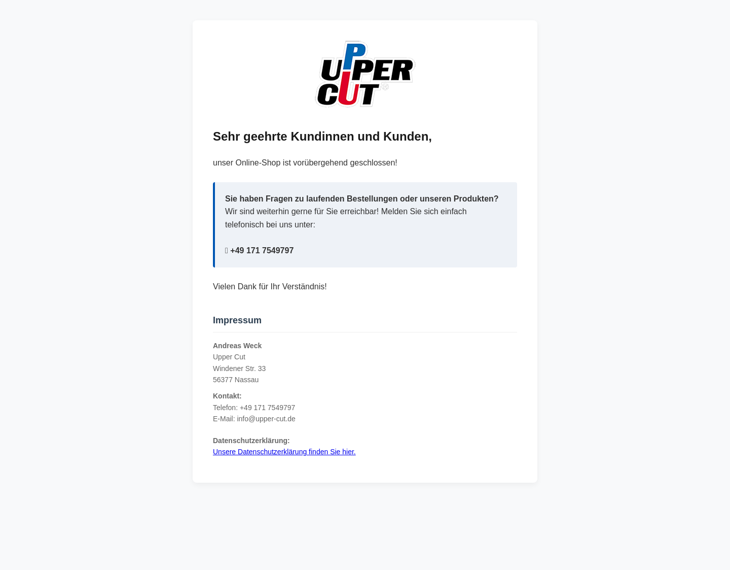 Aktuelle Website-Vorschau von Upper Cut Boxsport Equipment