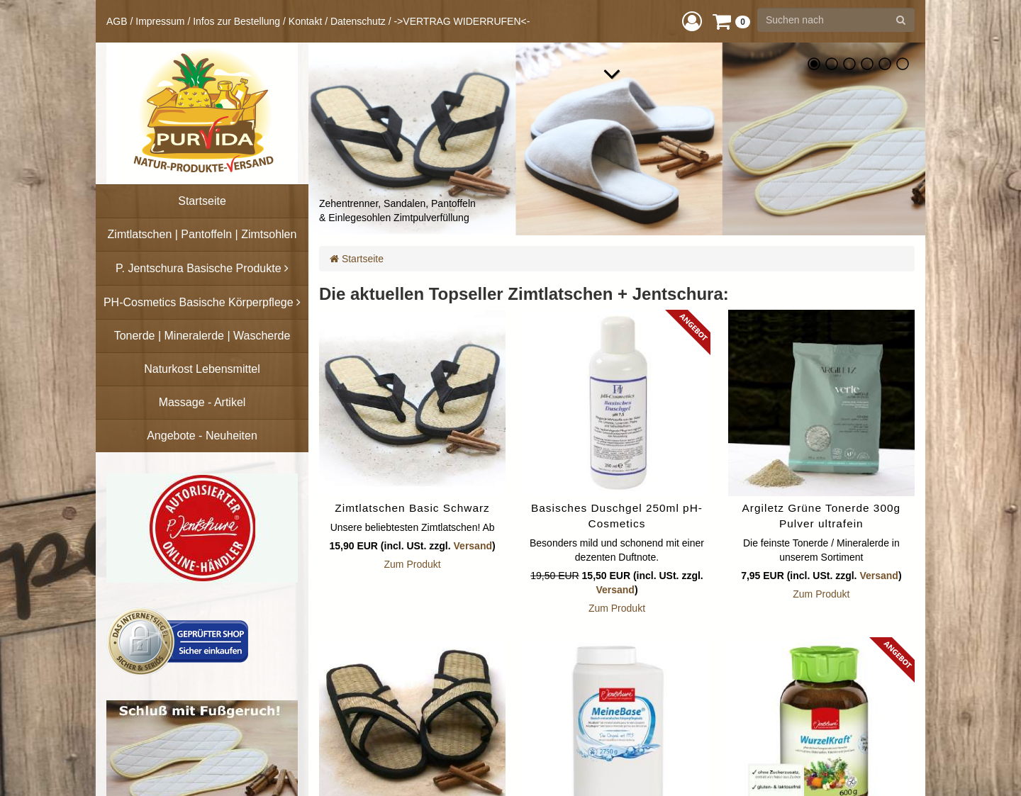 Aktuelle Website-Vorschau von Purvida Natur-Produkte-Versand