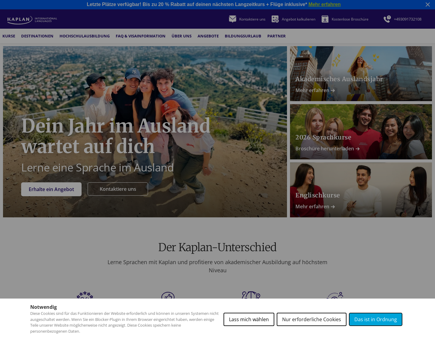 Aktuelle Website-Vorschau von Sprachreisen
