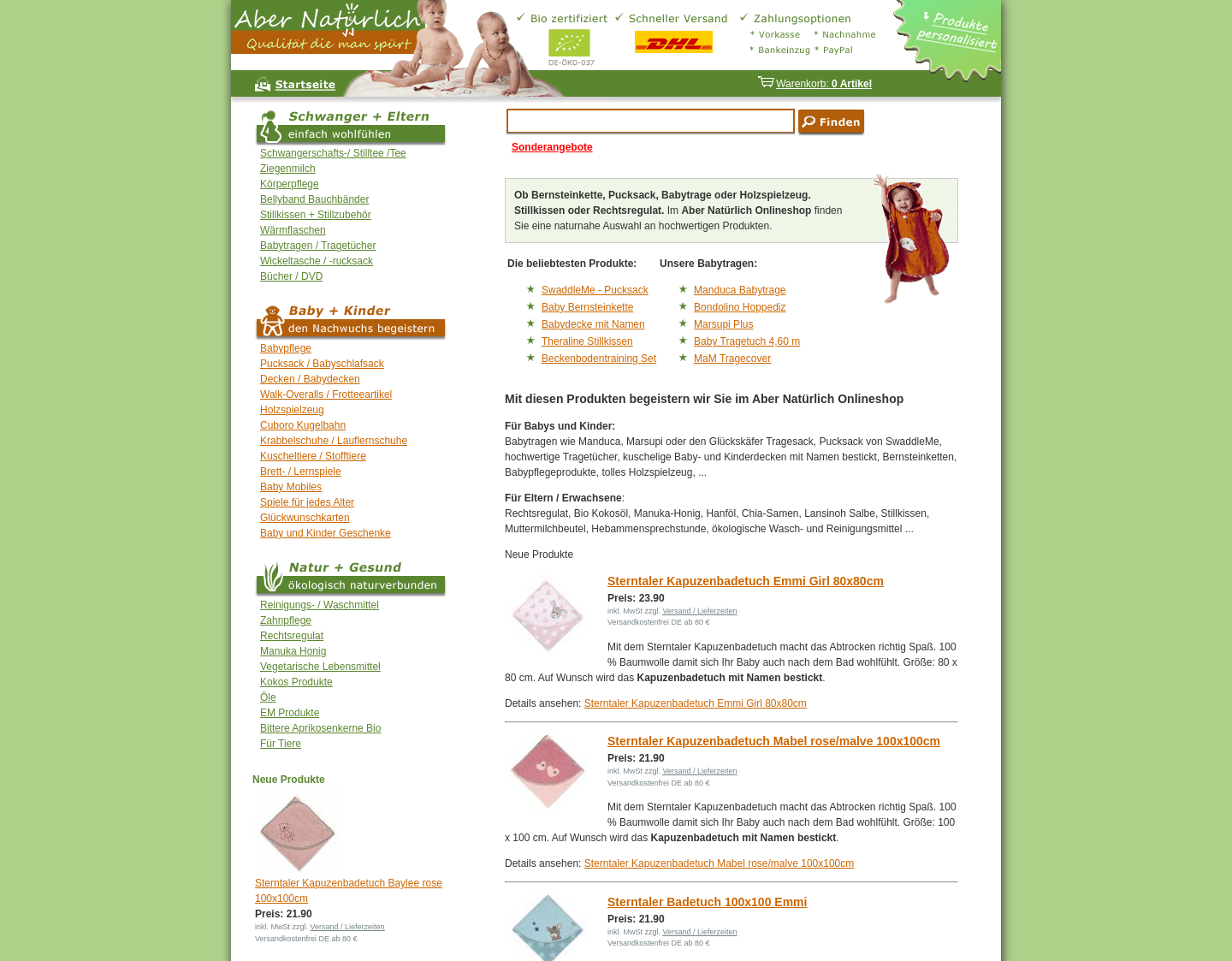 Aktuelle Website-Vorschau von Onlineshopping bei abernatuerlich