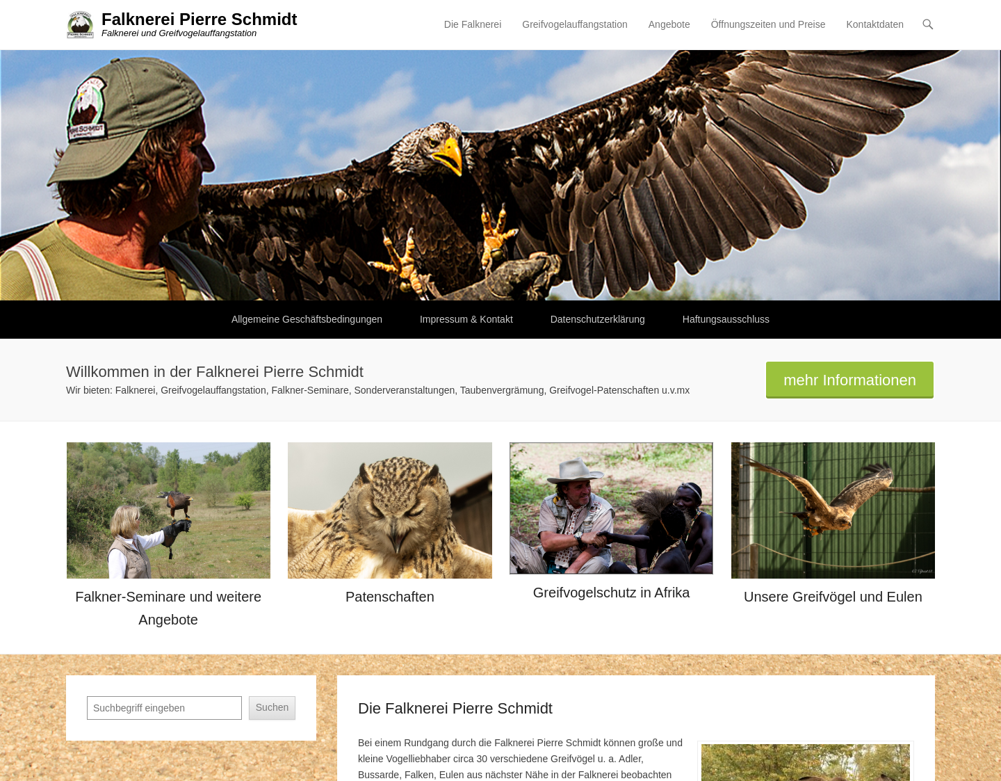 Aktuelle Website-Vorschau von Falknerei Pierre Schmidt