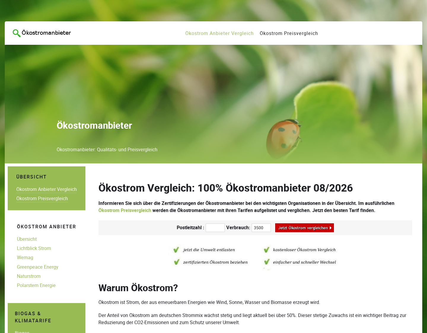Aktuelle Website-Vorschau von Preisvergleich mit oekostromanbieter.org