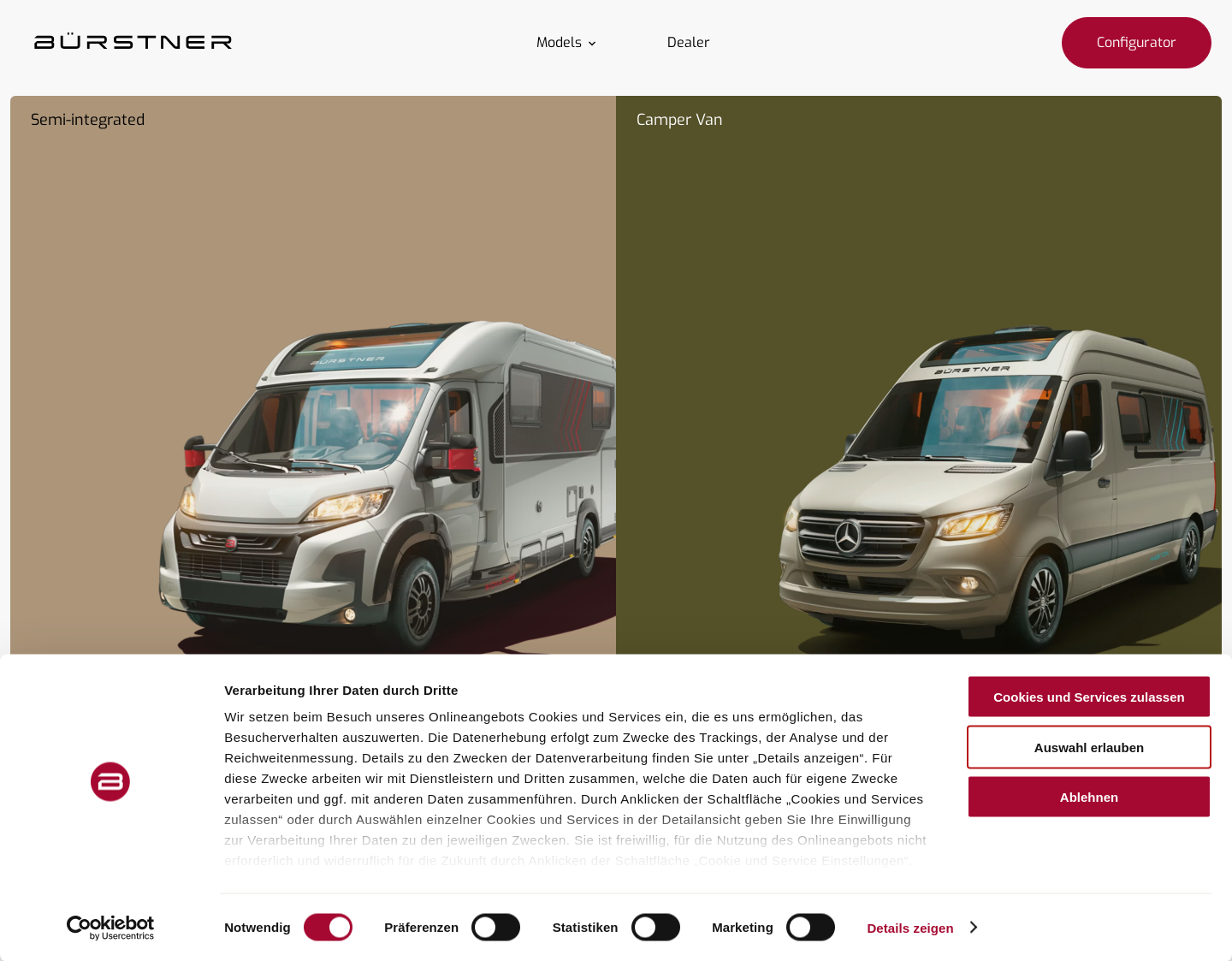 Aktuelle Website-Vorschau von Wohnwagen von Bürstner