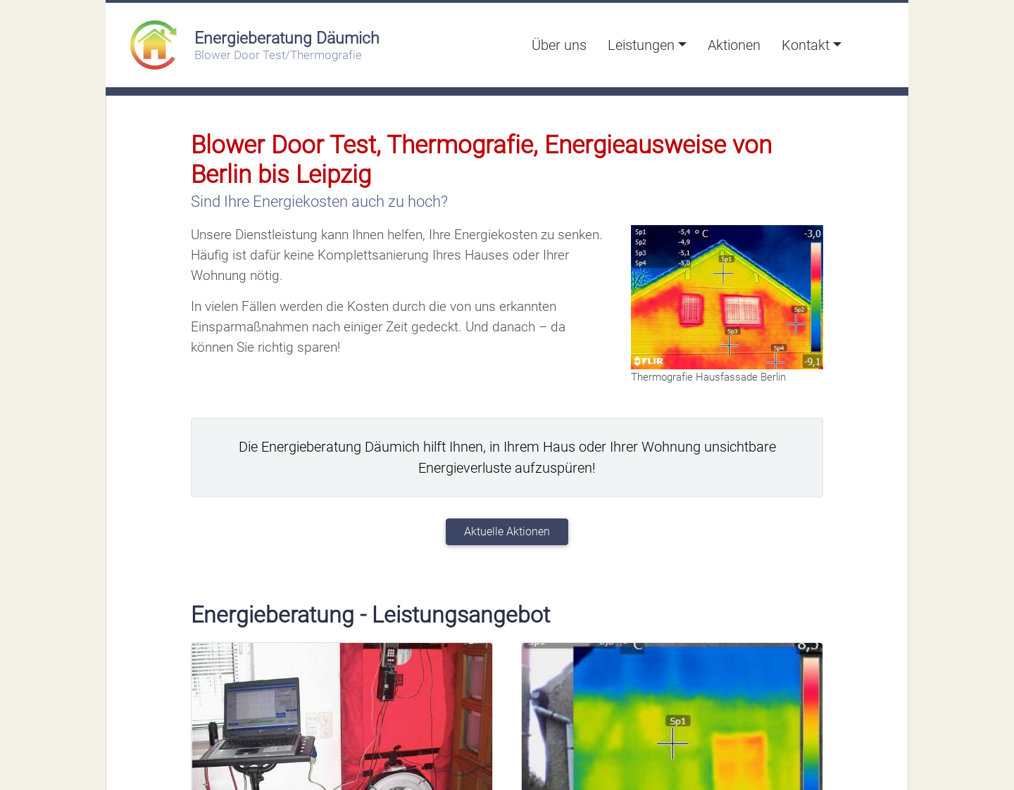 Aktuelle Website-Vorschau von Thermografie und Blower Door Test  in Sachsen Ahna