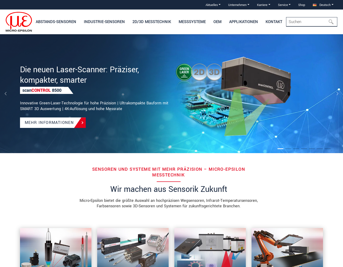 Aktuelle Website-Vorschau von Micro-Epsilon Messtechnik und Sensoren