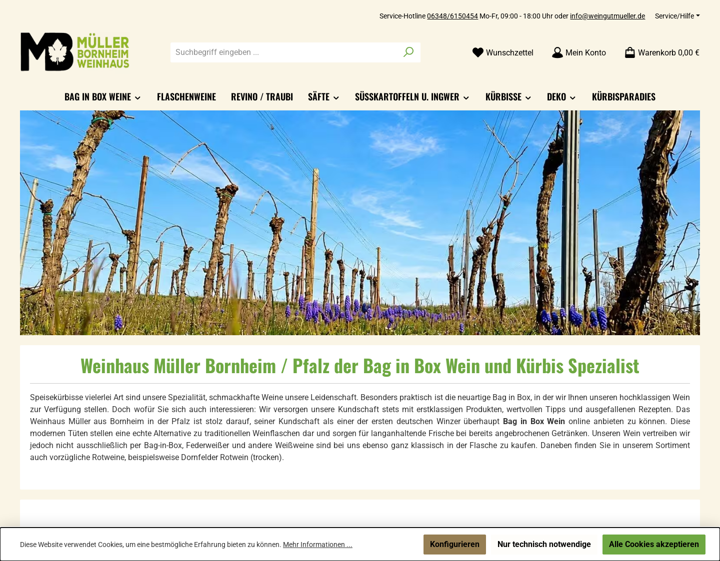 Aktuelle Website-Vorschau von Bag in Box Weine und Kürbisse
