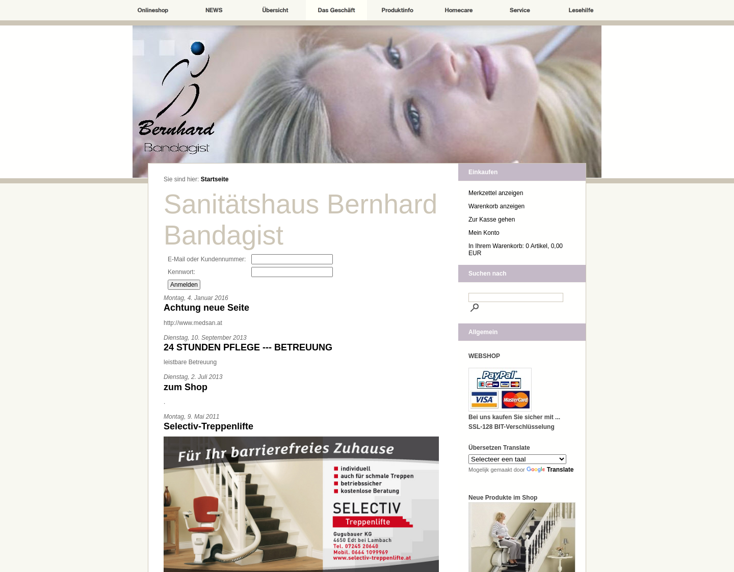 Aktuelle Website-Vorschau von Bandagist Bernhard Sanitätshaus