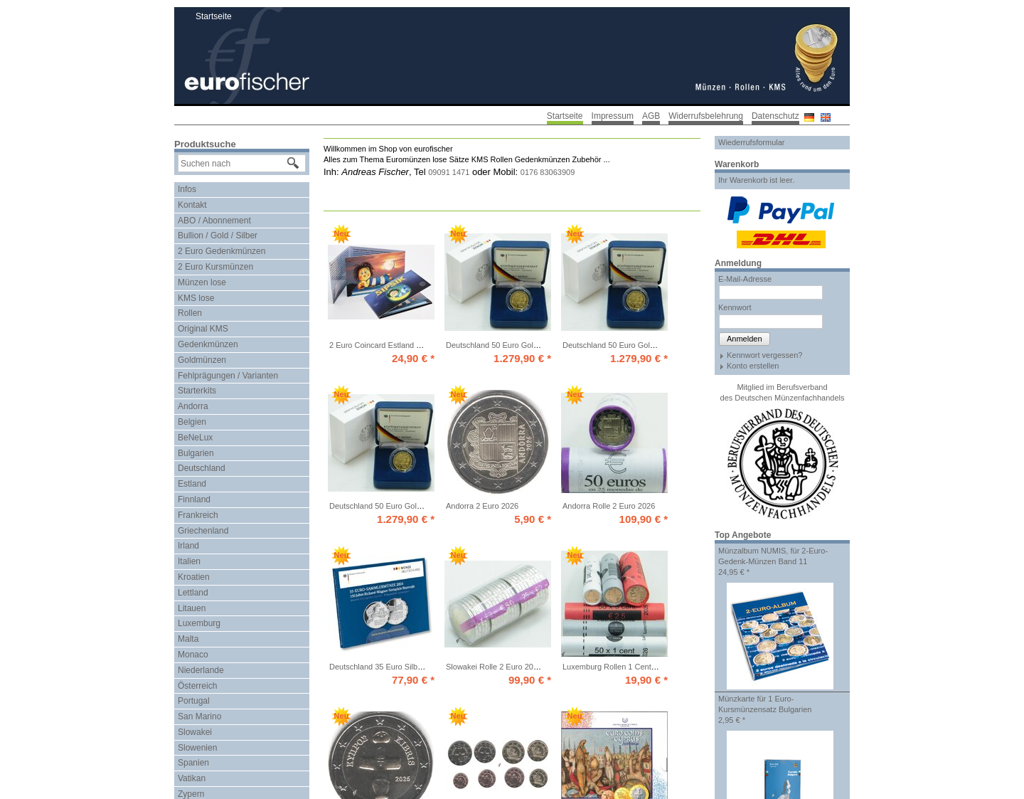Aktuelle Website-Vorschau von eurofischer Alles um den Euro