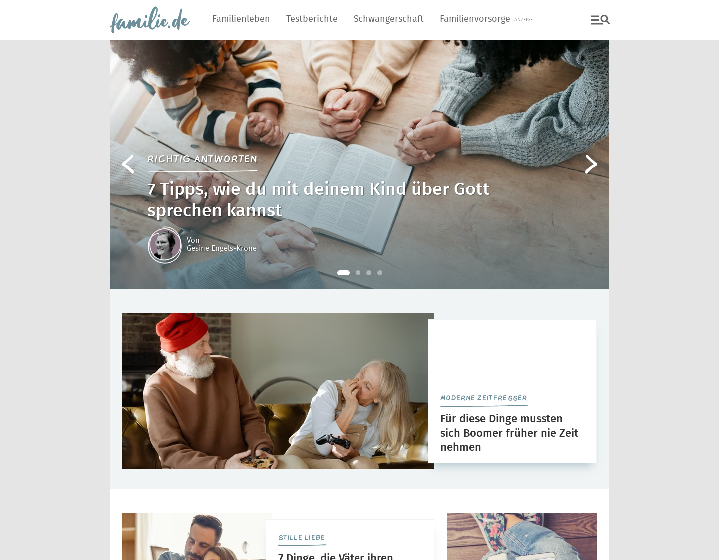 Aktuelle Website-Vorschau von Familie.de: Baby, Kind und Eltern