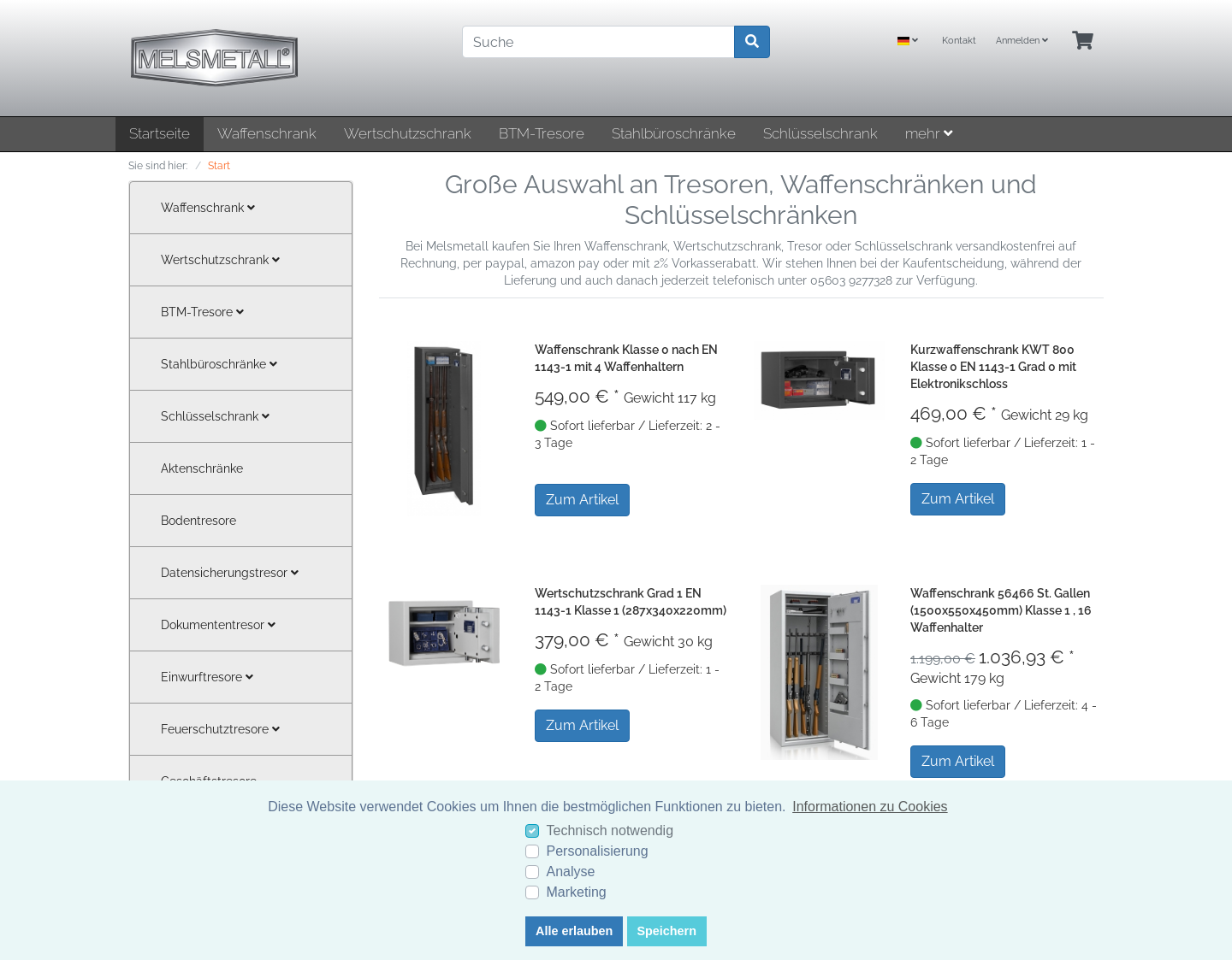 Aktuelle Website-Vorschau von Waffenschrank & Tresoranbieter