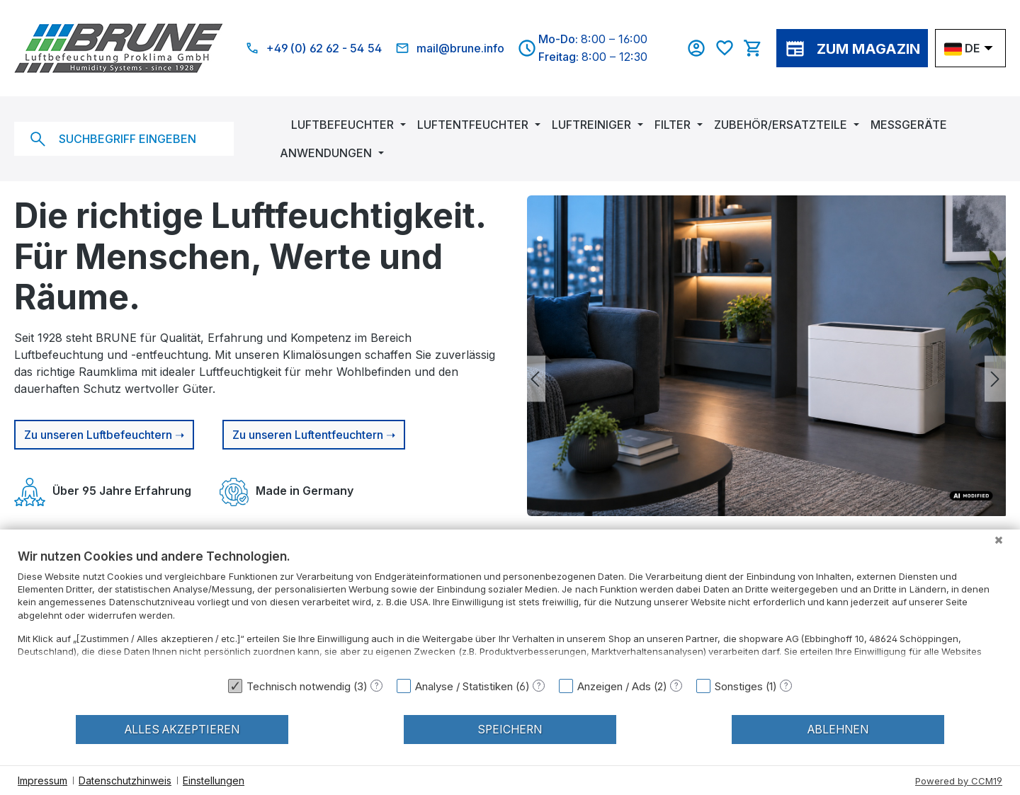 Aktuelle Website-Vorschau von Luftbefeuchter von Brune
