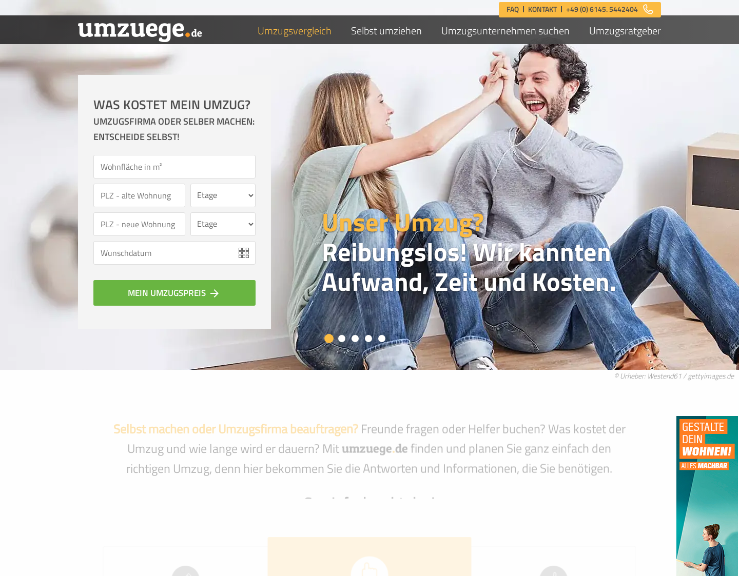 Aktuelle Website-Vorschau von Umzug mit Umzuege.de