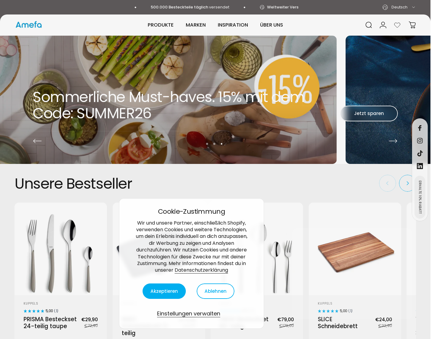 Aktuelle Website-Vorschau von Paul Wirths Bestecke Online Shop