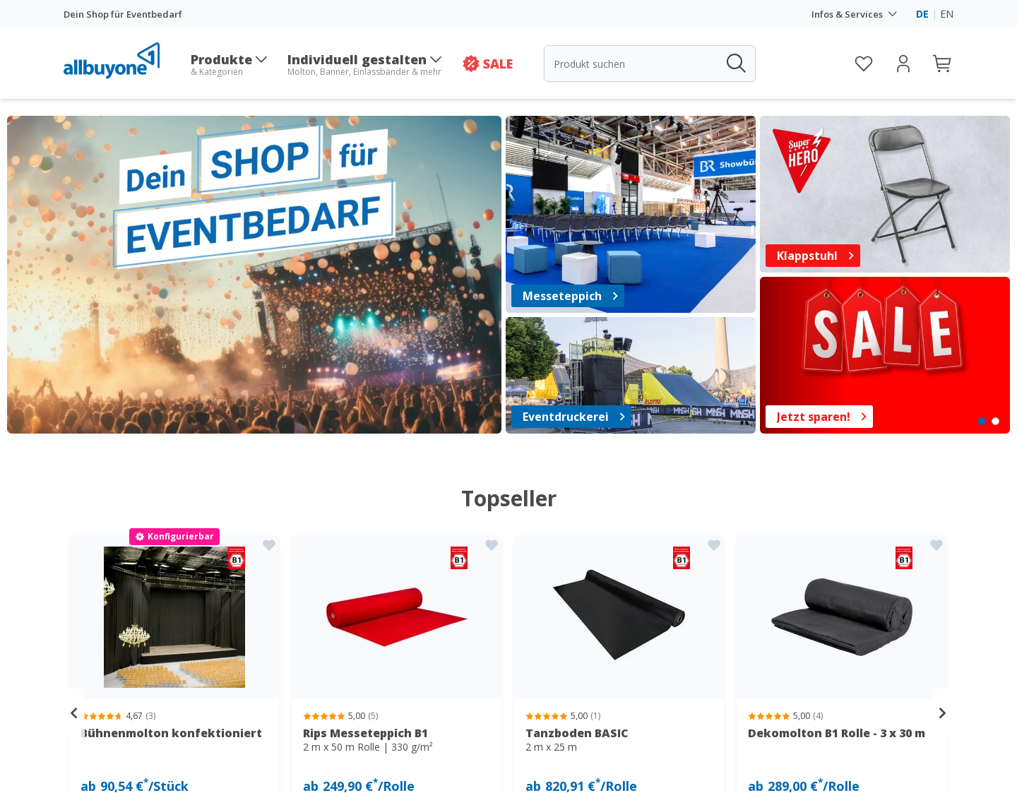 Aktuelle Website-Vorschau von allbuyone | Eventshop
