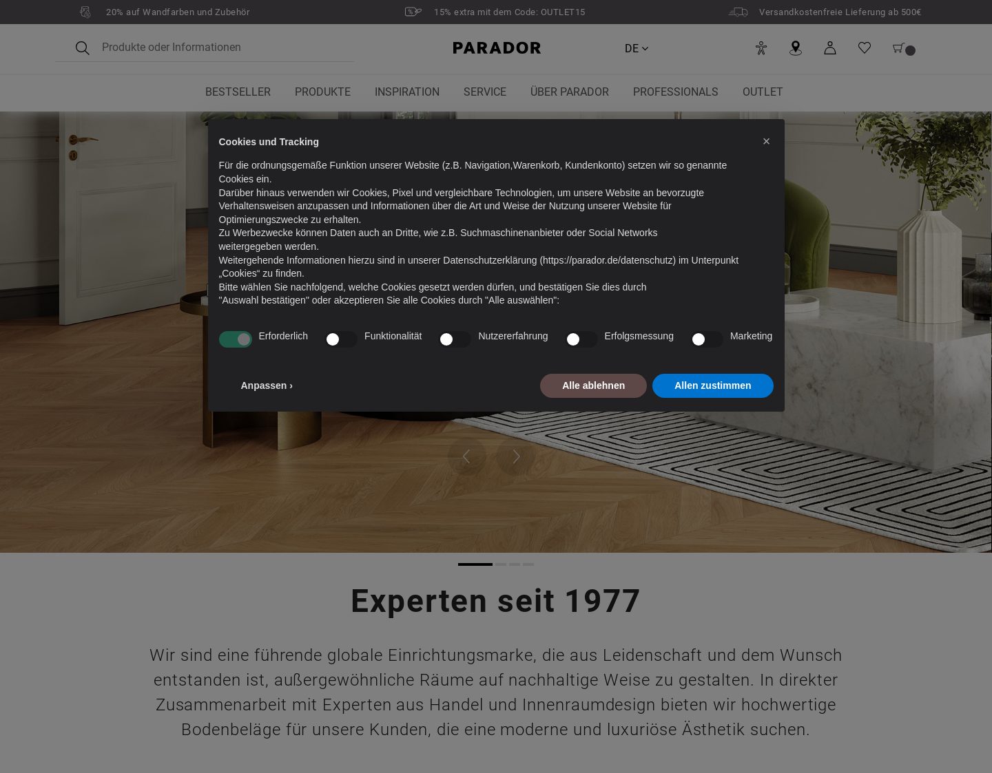 Aktuelle Website-Vorschau von Parador GmbH & Co.KG