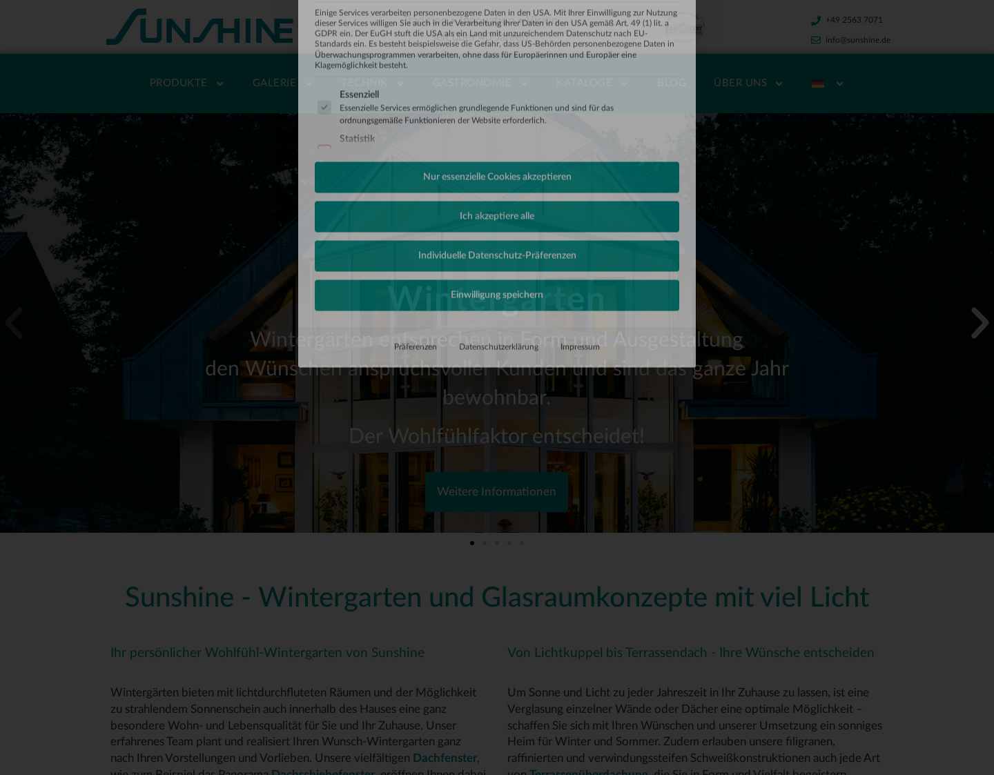 Aktuelle Website-Vorschau von Wintergärten von Sunshine