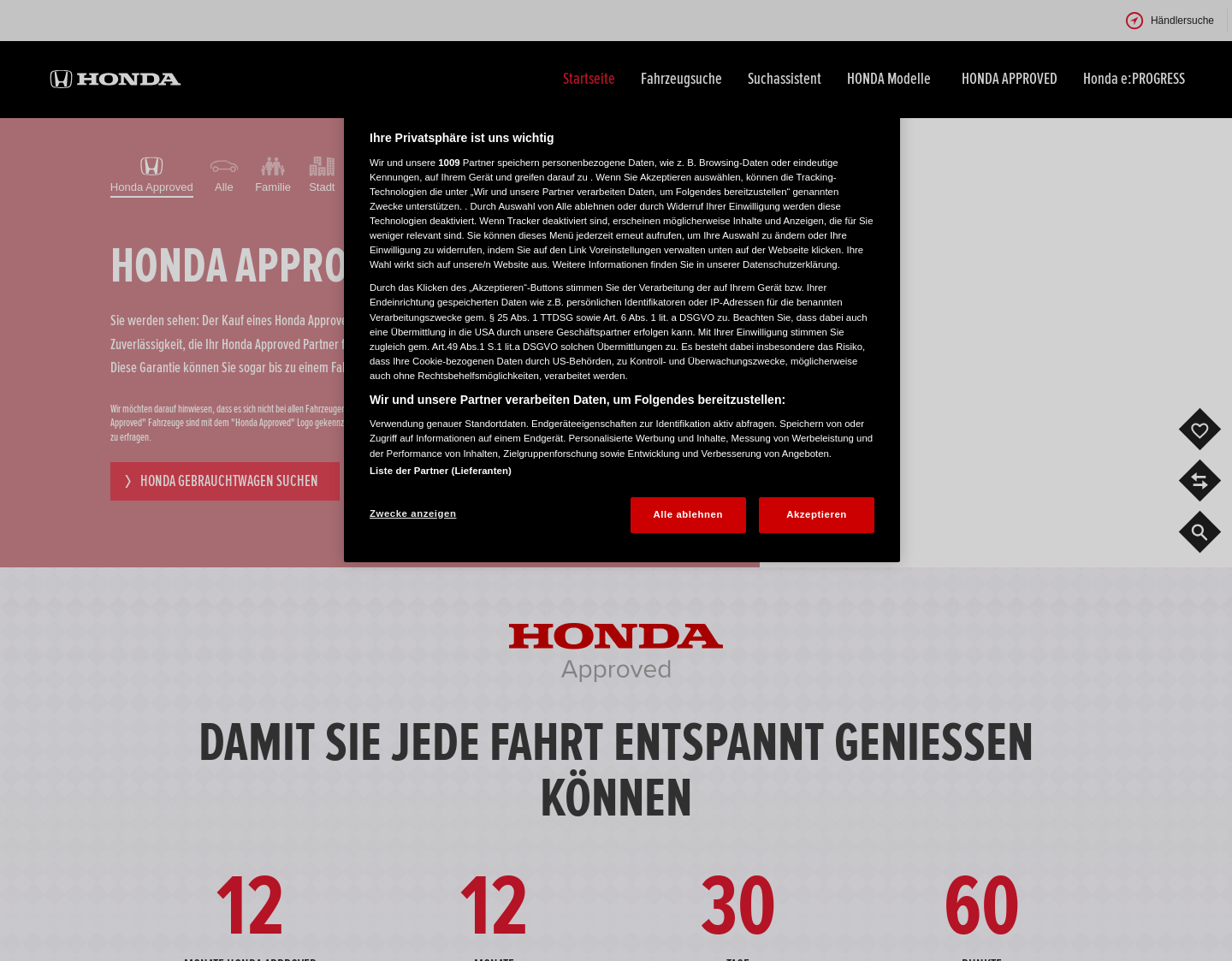 Aktuelle Website-Vorschau von Honda Gebrauchtwagen