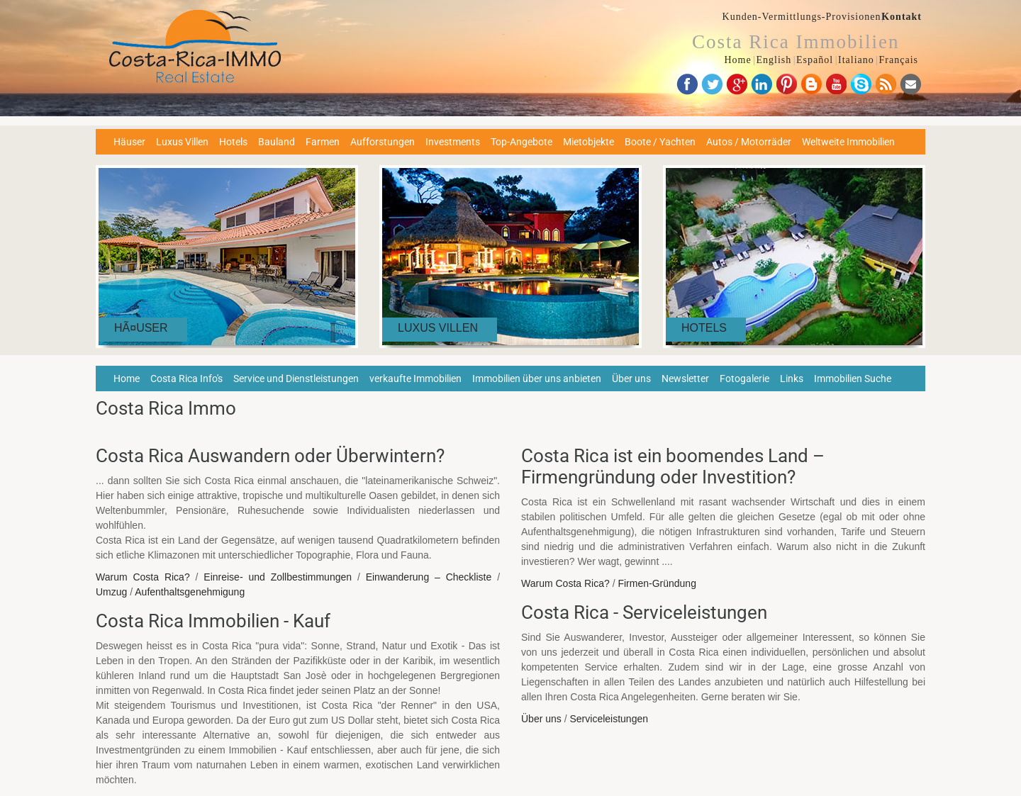 Aktuelle Website-Vorschau von Costa Rica Immobilien
