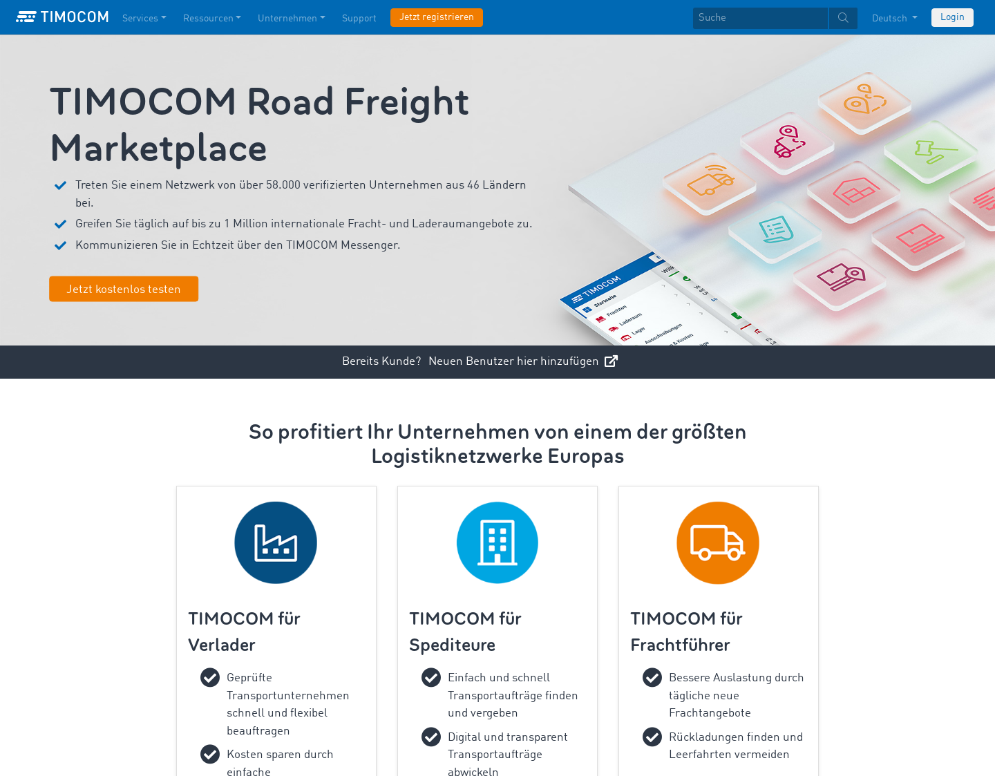Aktuelle Website-Vorschau von Transportbörse, Frachtenbörse