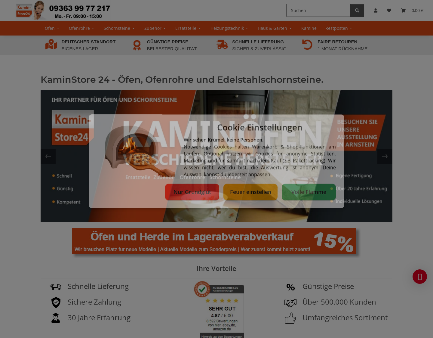 Aktuelle Website-Vorschau von Ihr Partner für Kamine Ofenrohre