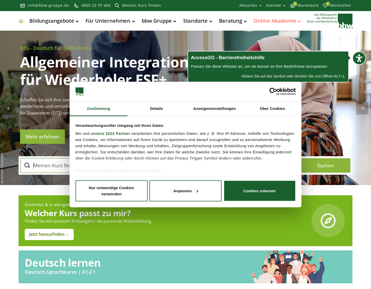 Aktuelle Website-Vorschau von bbw Gruppe ? Bildung für Berlin