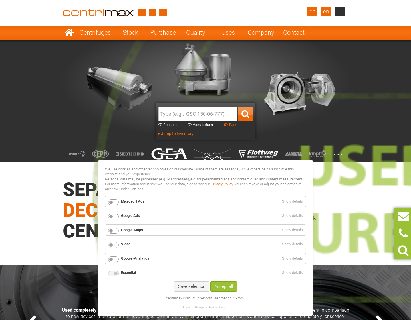 Aktuelle Website-Vorschau von Centrimax - Separator