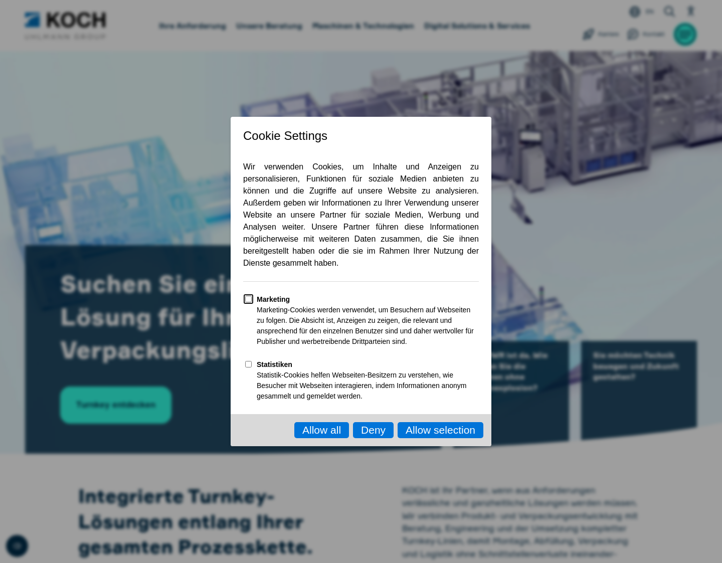 Aktuelle Website-Vorschau von KOCH Pac-Systeme GmbH