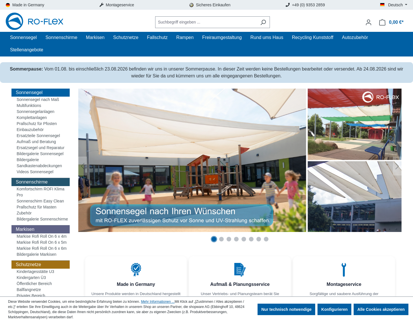 Aktuelle Website-Vorschau von RO-FLEX Sonnensegel Sonnenschutz