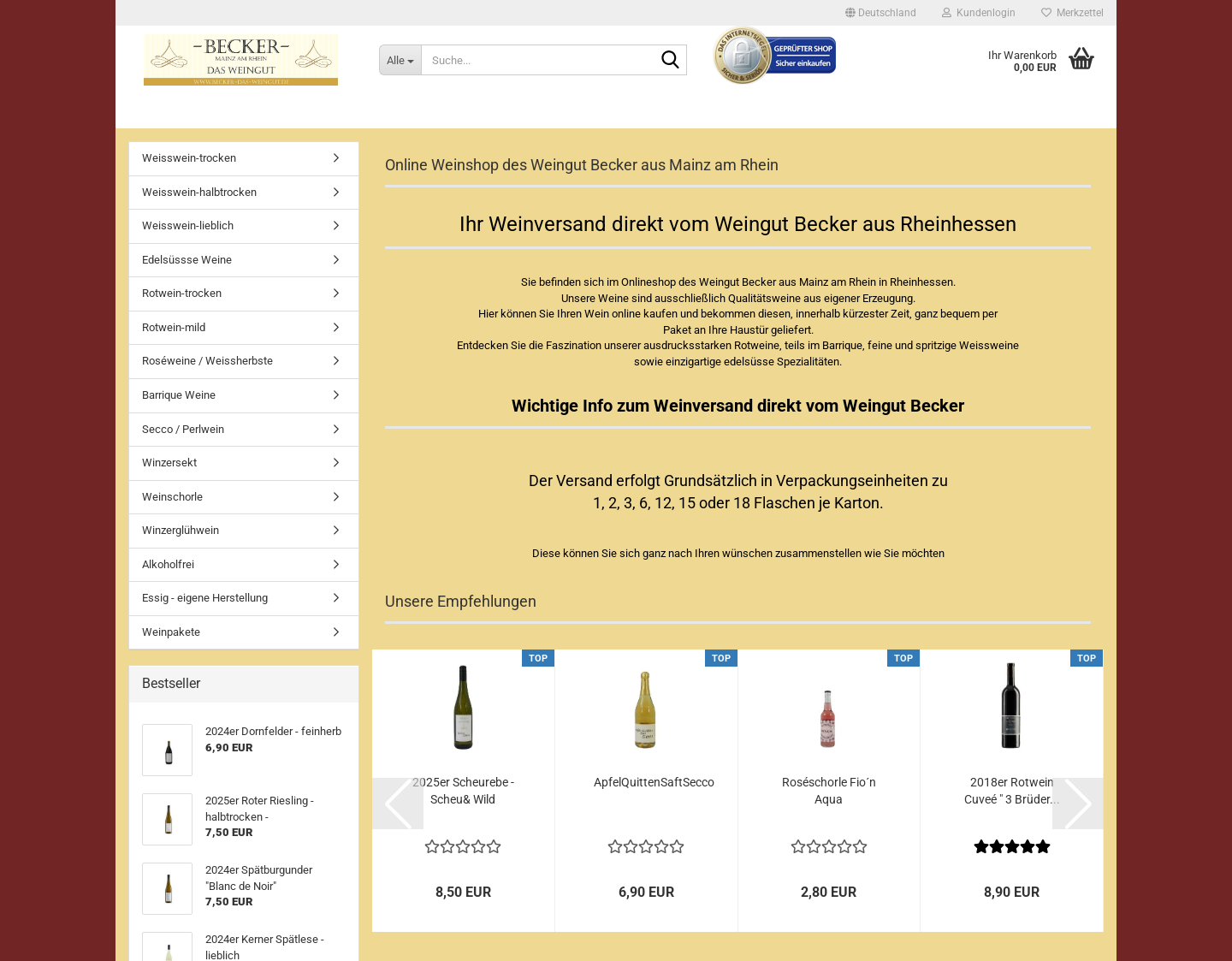 Aktuelle Website-Vorschau von Weinshop des Weingut Becker