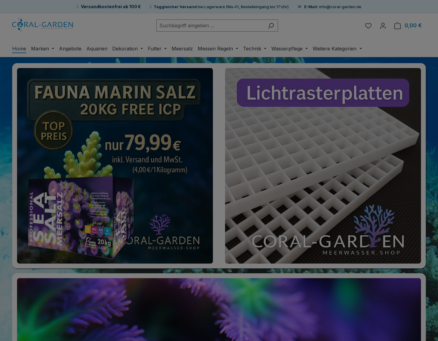 Aktuelle Website-Vorschau von Coral-Garden Meerwasseraquaristik