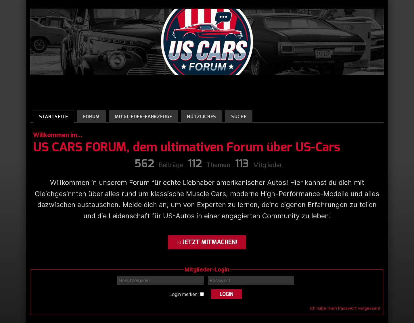 Aktuelle Website-Vorschau von US CARS FORUM