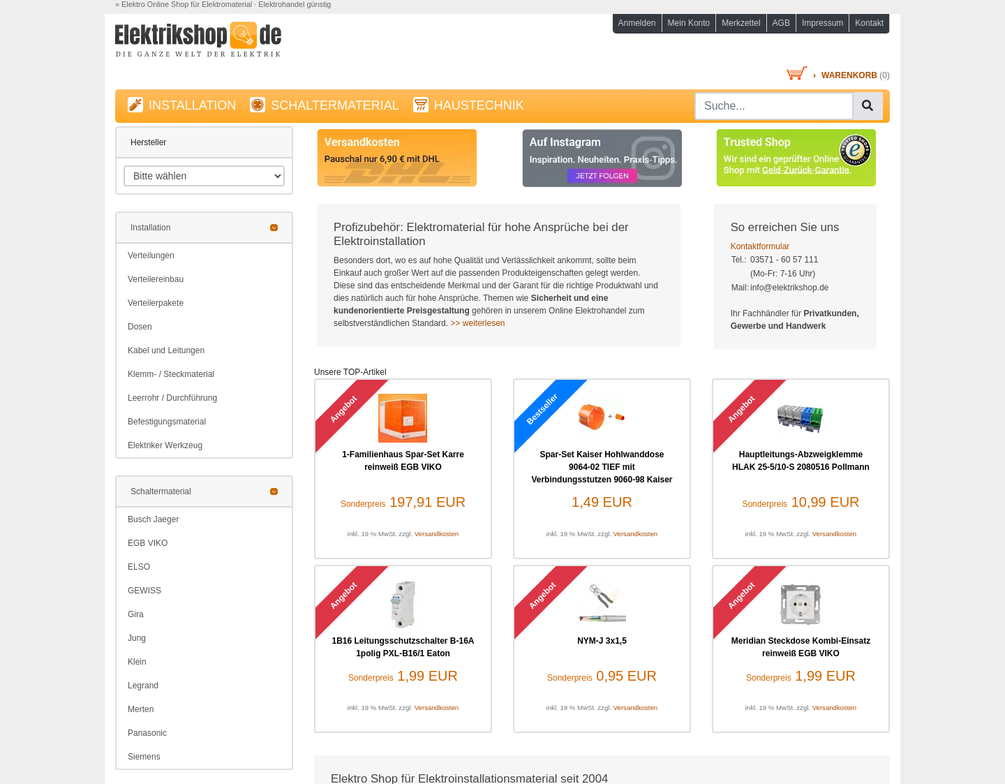Aktuelle Website-Vorschau von Elektro Shop zur Elektroinstallation