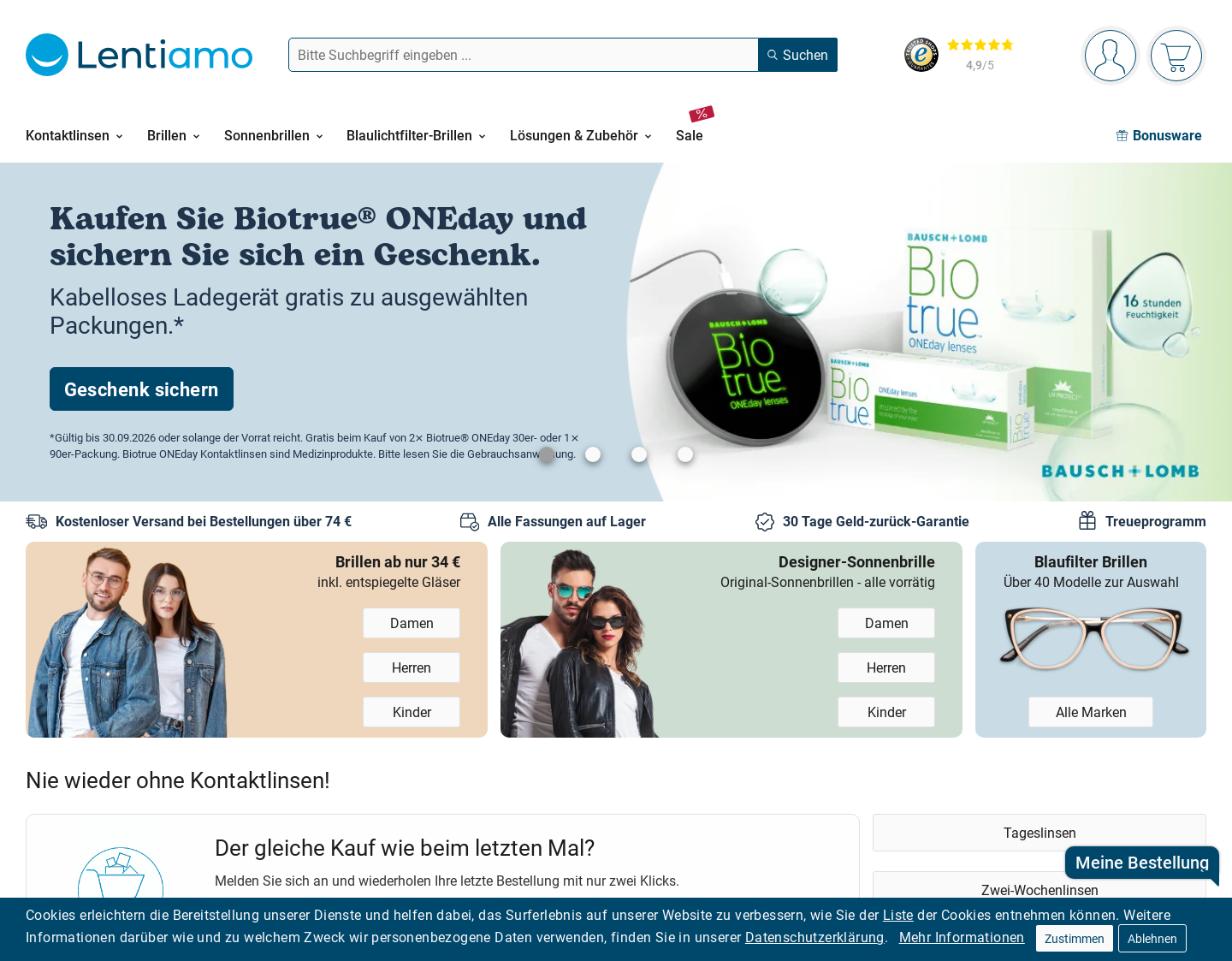 Aktuelle Website-Vorschau von Günstige Kontaktlinsen