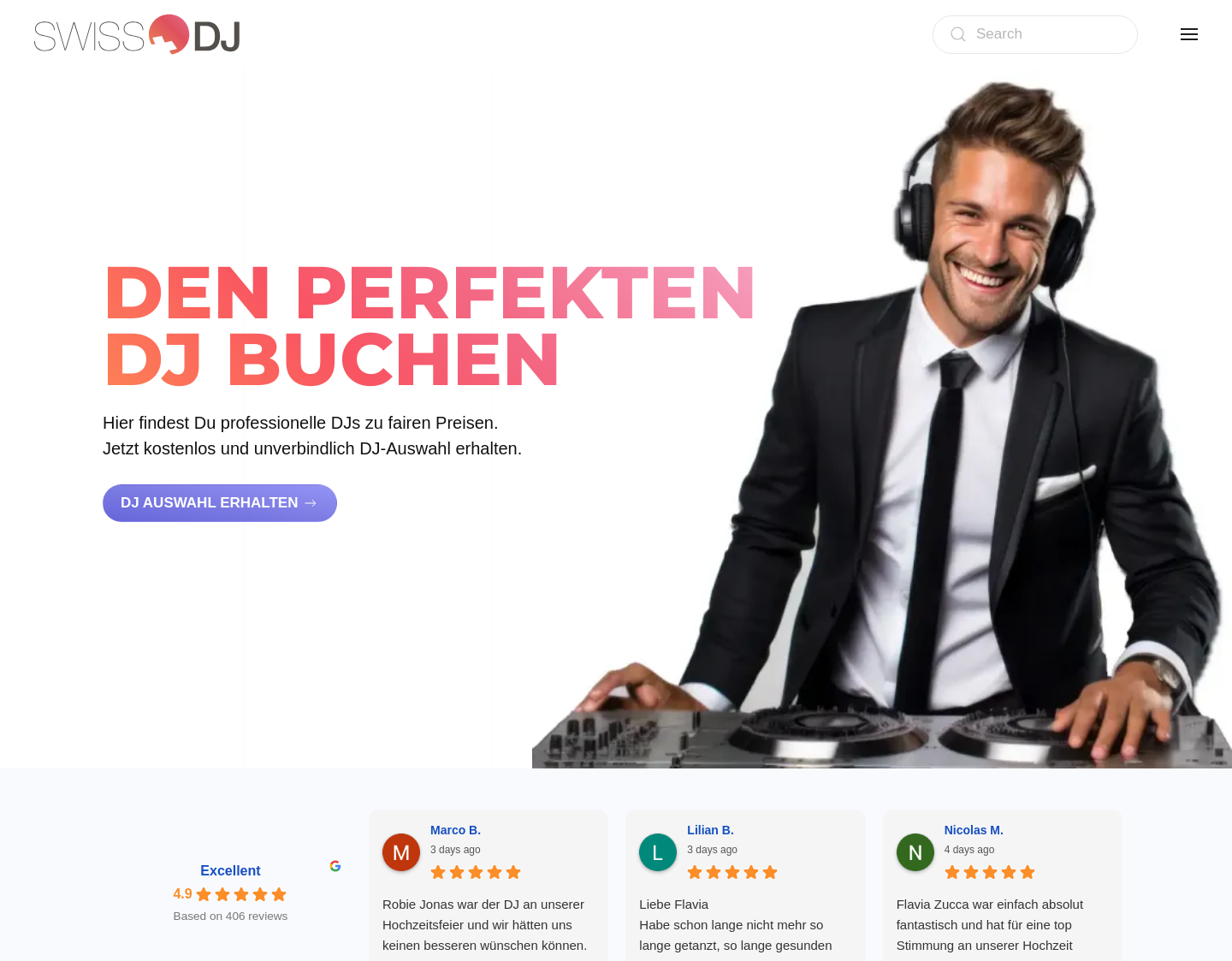 Aktuelle Website-Vorschau von DJ Hochzeit