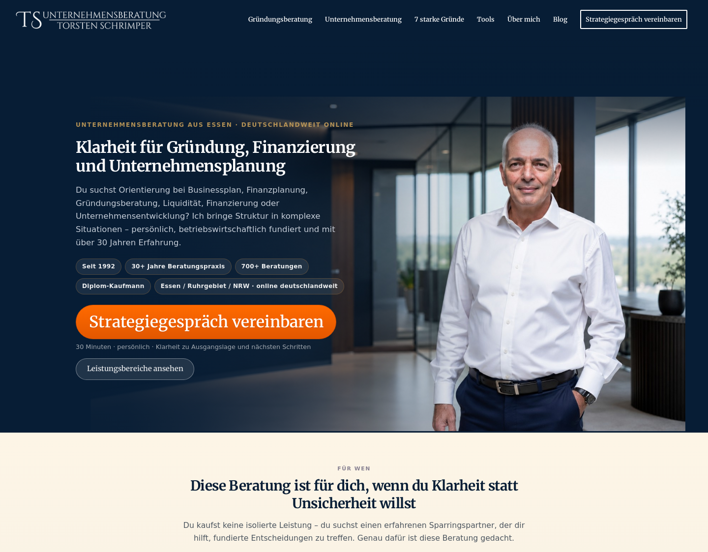 Aktuelle Website-Vorschau von Unternehmensberatung Torsten Schrim