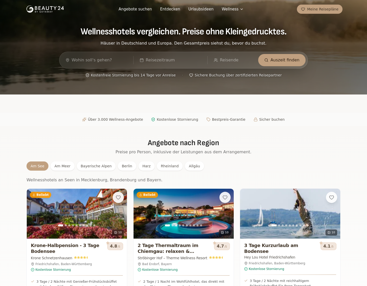 Aktuelle Website-Vorschau von beauty24: Wellness-Urlaub