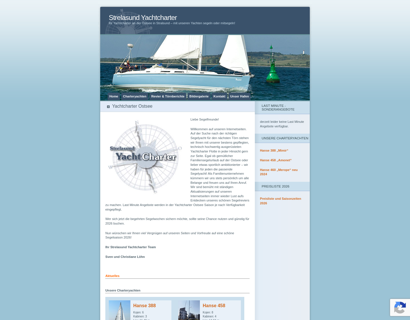 Aktuelle Website-Vorschau von Yachtcharter Ostsee