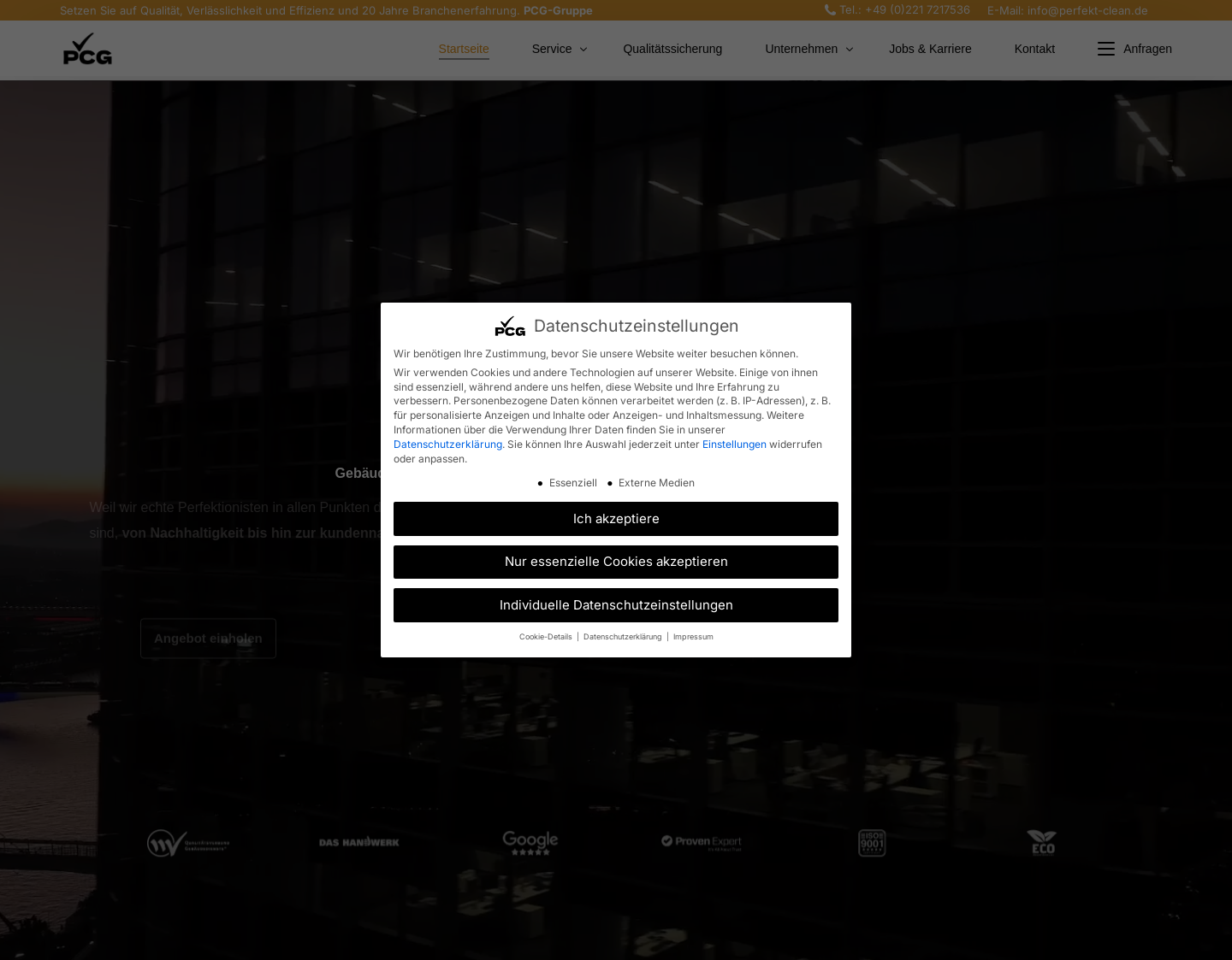 Aktuelle Website-Vorschau von Gebäudereinigung Köln PerfektClean