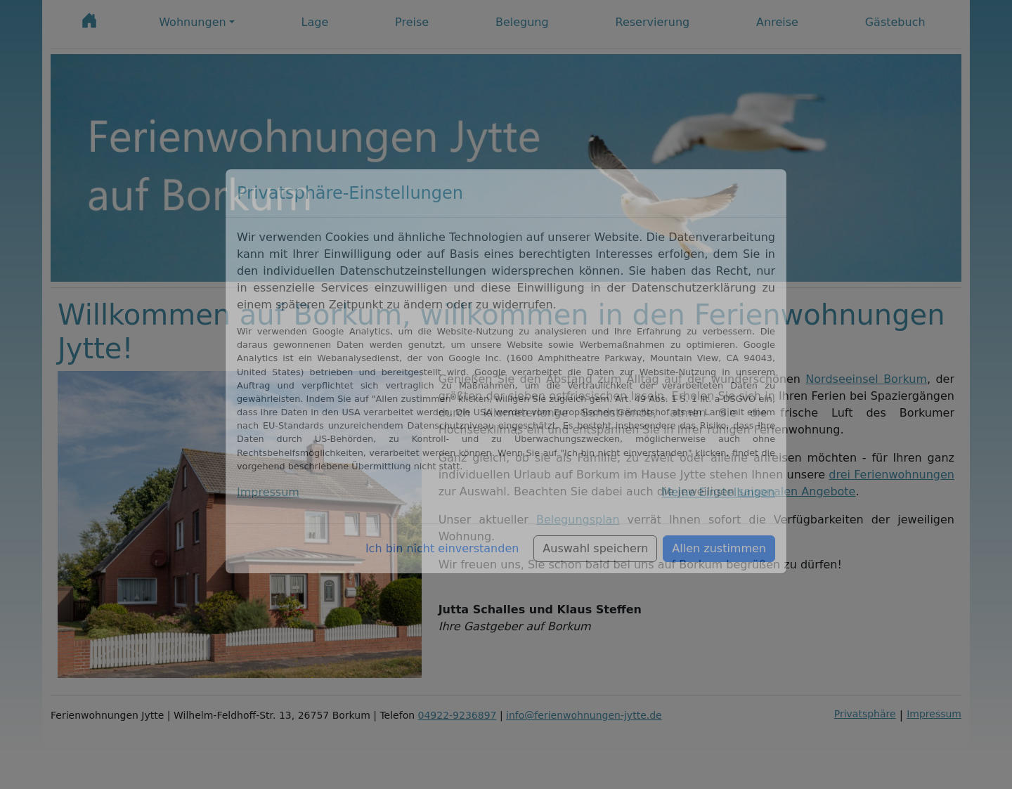 Aktuelle Website-Vorschau von Ferienwohnungen Jytte auf Borkum