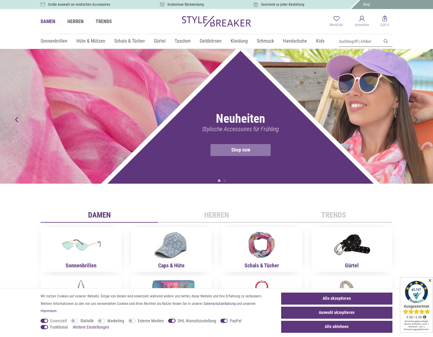 Aktuelle Website-Vorschau von styleBREAKER Fashion Trend Shop