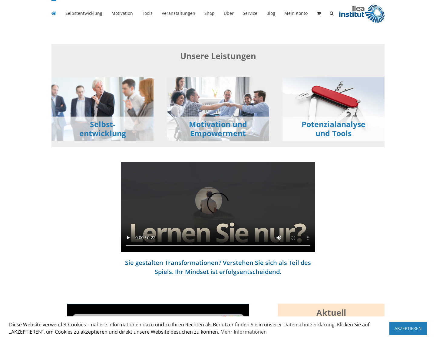 Aktuelle Website-Vorschau von Workshops zur Persönlichkeitsentwicklung