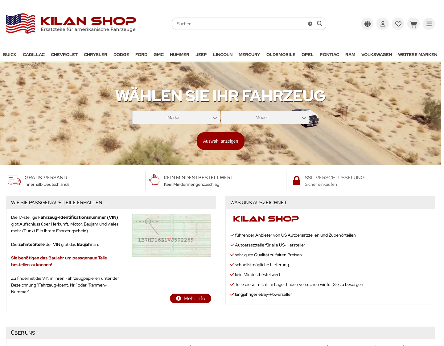 Aktuelle Website-Vorschau von US Cars Ersatzteile