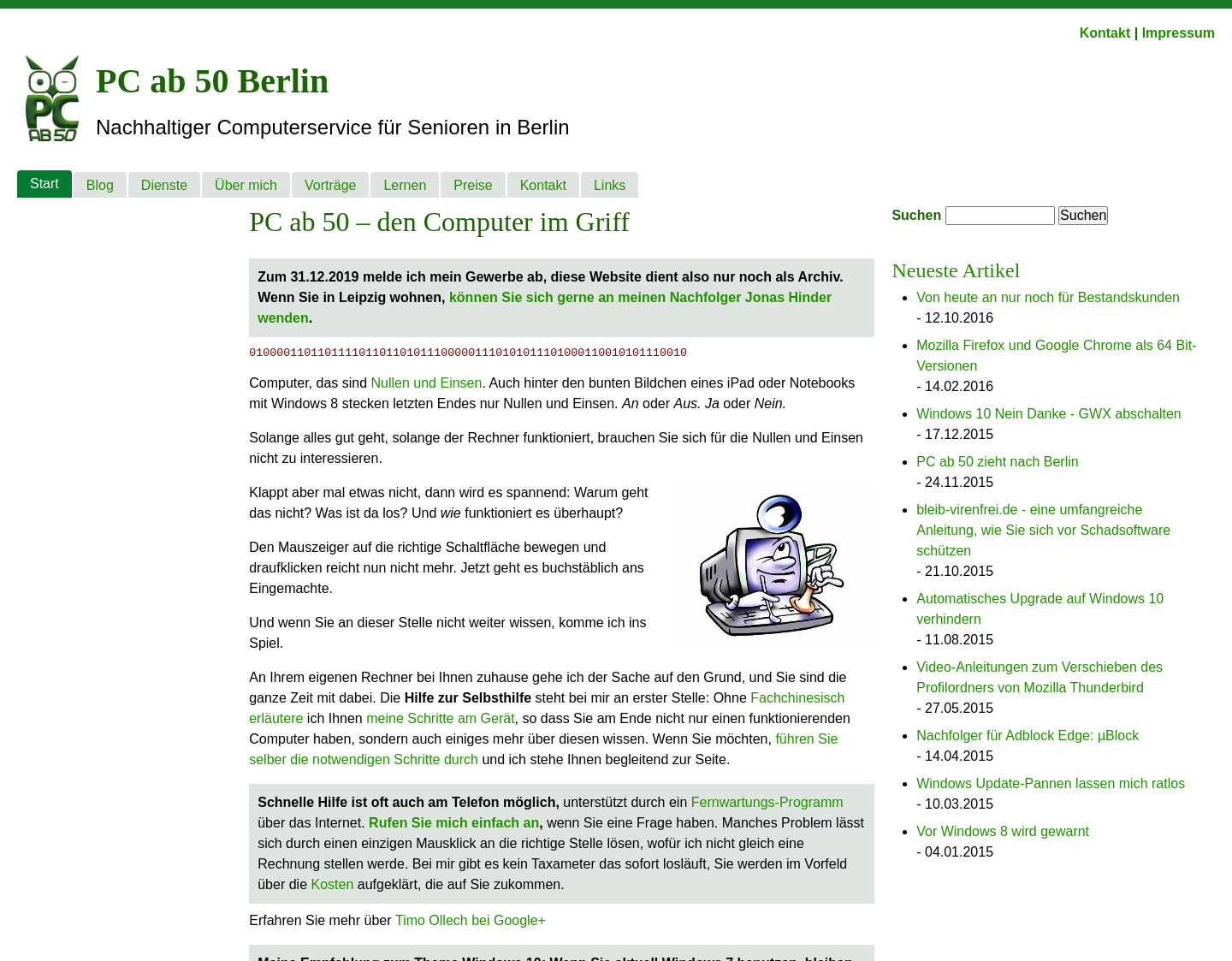 Aktuelle Website-Vorschau von PC ab 50 - Computerservice
